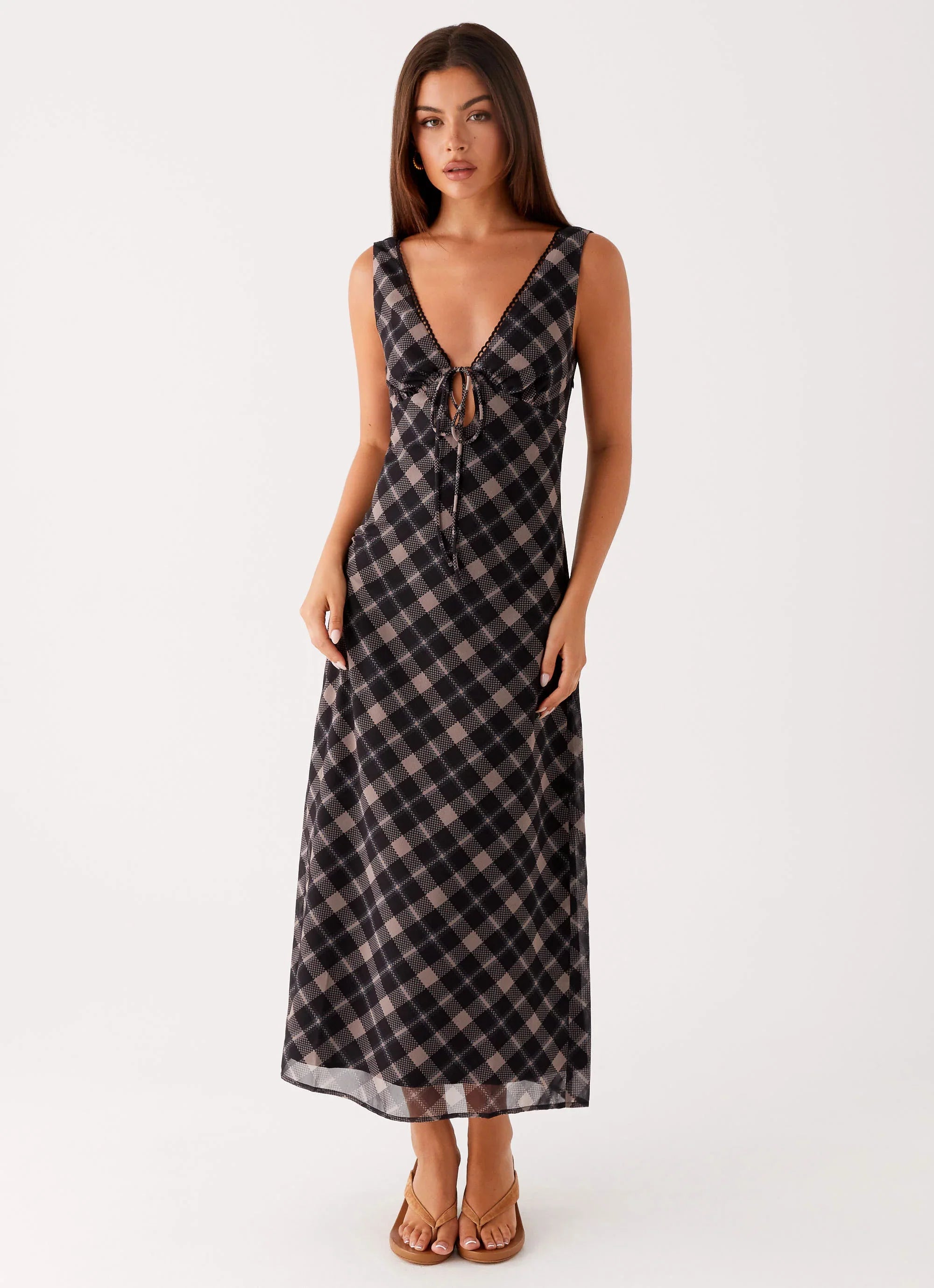 Gianna Midi Dress - Taupe Check