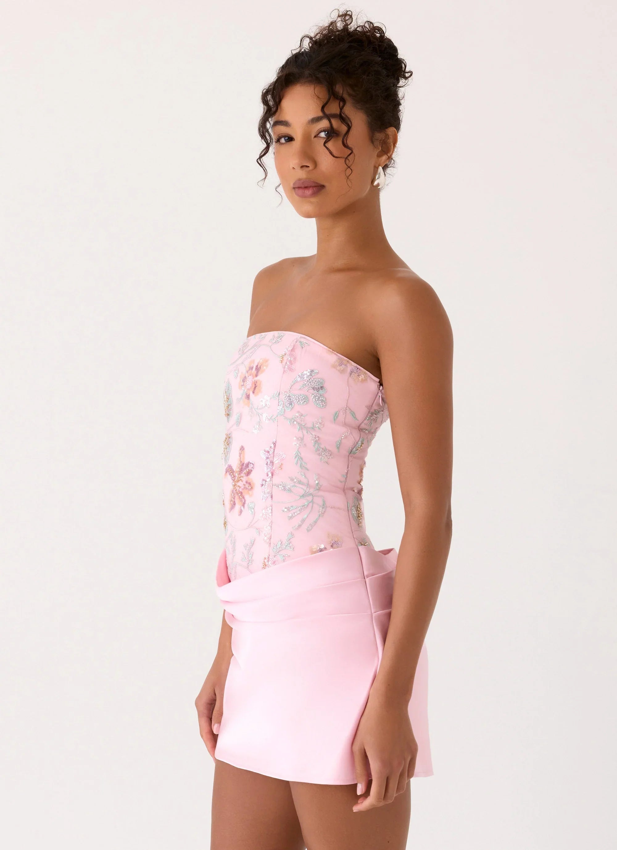 Angelique Beaded Mini Dress - Pink Everbloom